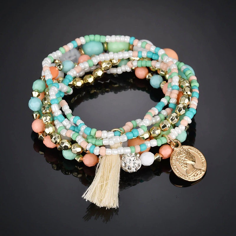 Vintage Collectible Coins - 6Pcs/Set Bohemian Beaded Multi-layer Bracelet For